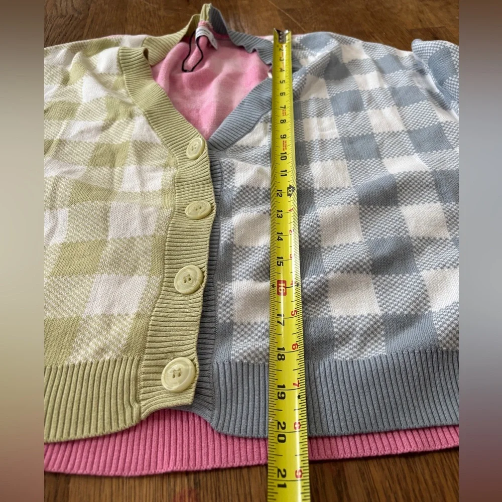 Stradivarius Gingham Cropped Oversized Colorful Tik Tok Famous Cardigan Sweater - Picture 7 of 9